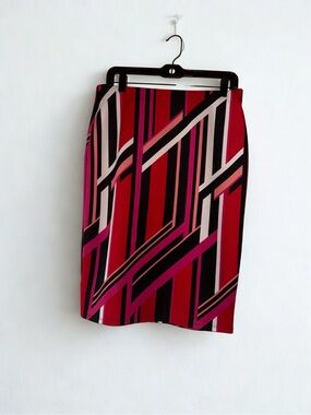 Women’s Geometric Print Pencil Skirt | Pink, Red & Black Bodycon Midi Skirt